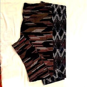 Two pairs of geometric patterned LuLaRoe TC leggings